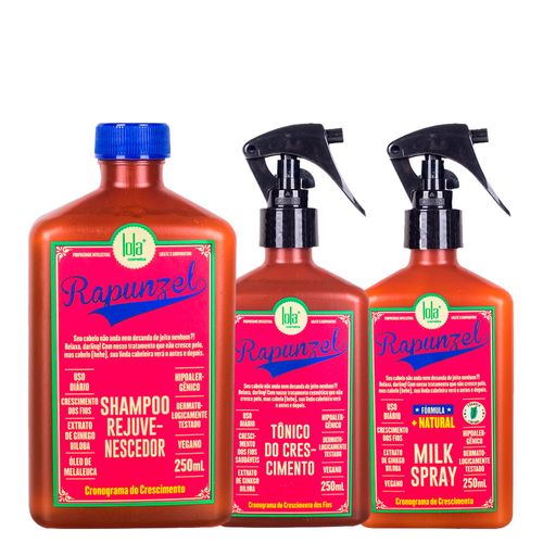 Kit Lola Cosmetics Crescimento Rapunzel - Shampoo 250ml + Tônico Capilar de Crescimento 250ml + Leave-In Spray 250ml Kit