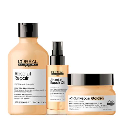 Kit L'Oréal Professionnel Serie Expert Absolut Repair Gold Quinoa - Shampoo 300ml + Máscara Reparação 250g + Óleo 90ml Kit