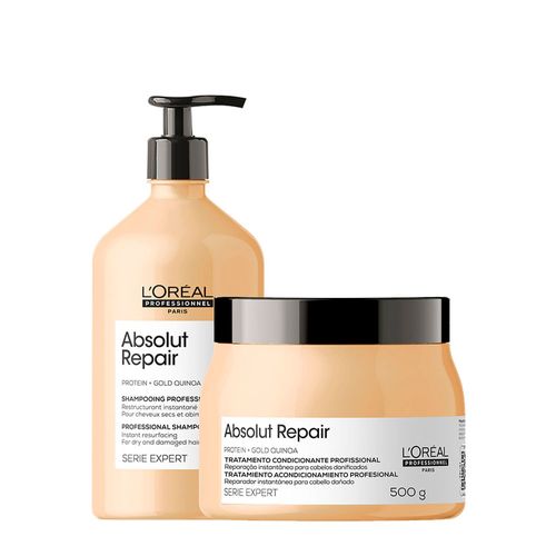 Kit L'Oréal Professionnel Serie Expert Absolut Repair Gold Quinoa - Shampoo 750ml + Máscara Reparação 500g Kit