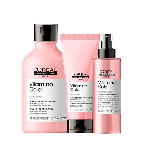 Kit L'Oréal Professionnel Serie Expert Vitamino Color - Shampoo 300ml + Condicionador 200ml + Leave-In 190ml Kit