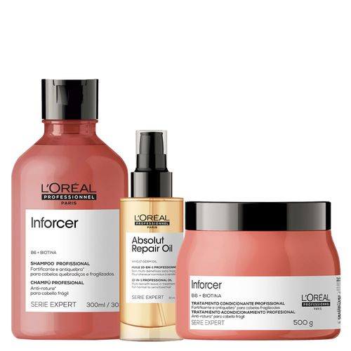 Kit L'Oréal Professionnel Serie Expert Inforcer- Shampoo 300ml + Condicionador 200ml + Máscara 250g + Óleo 90ml Kit