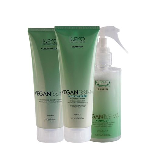 Kit K-Pro Profissional Veganissima - Shampoo 240ml + Condicionador 230g + Leave-In 200ml Kit