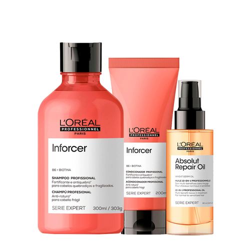 Kit L'Oréal Professionnel Serie Expert Inforcer- Shampoo 300ml + Condicionador 200ml + Óleo 90ml Kit