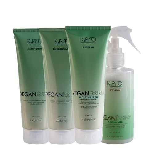 Kit K-Pro Profissional Veganissima - Shampoo 240ml + Condicionador 230g + Leave-In 200ml + Acidificante 230g Kit