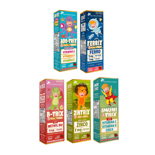 Kit Vitaminas Infantil Flora Nativa ADE-Trix, Ferrix, B-Trix, Zintrix e ImuniTrix