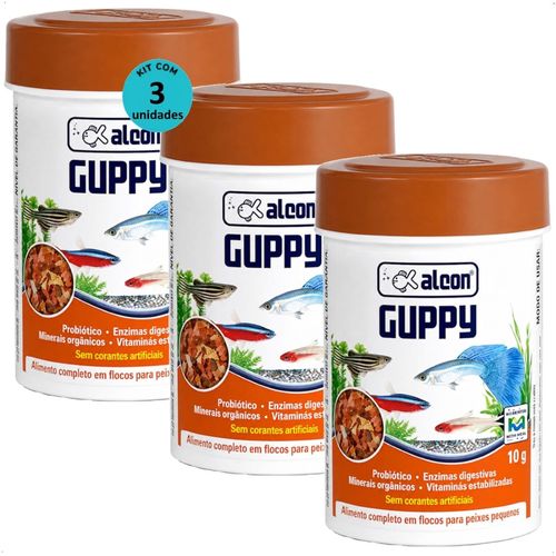 RAÇÃO ALCON GUPPY FLOCOS 10G KIT COM 3