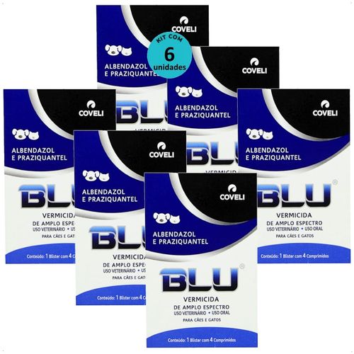 BLU COM 4 COMPRIMIDOS VERMÍFUGO PARA CÃES E GATOS COVELI KIT COM 6