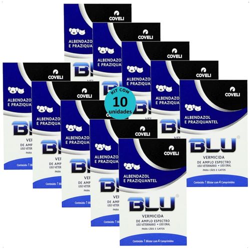 BLU COM 4 COMPRIMIDOS VERMÍFUGO PARA CÃES E GATOS COVELI KIT COM 10