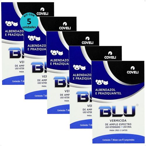 BLU COM 4 COMPRIMIDOS VERMÍFUGO PARA CÃES E GATOS COVELI KIT COM 5