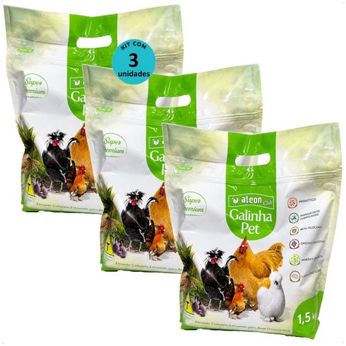 ALCON CLUB GALINHA PET 1,5KG PARA GALINHAS ORNAMENTAIS E COMPANHIA KIT COM 3