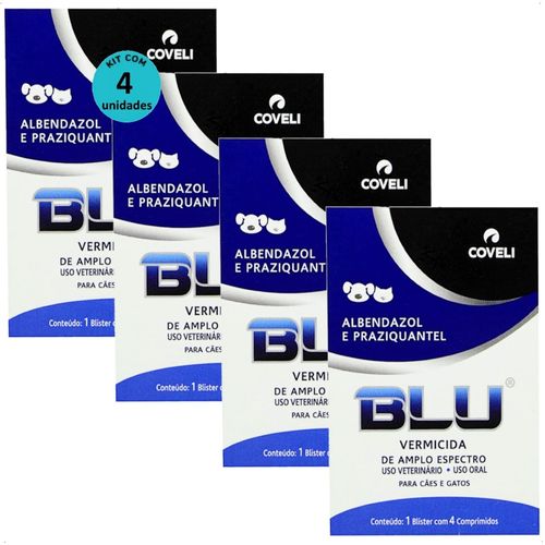 BLU COM 4 COMPRIMIDOS VERMÍFUGO PARA CÃES E GATOS COVELI KIT COM 4