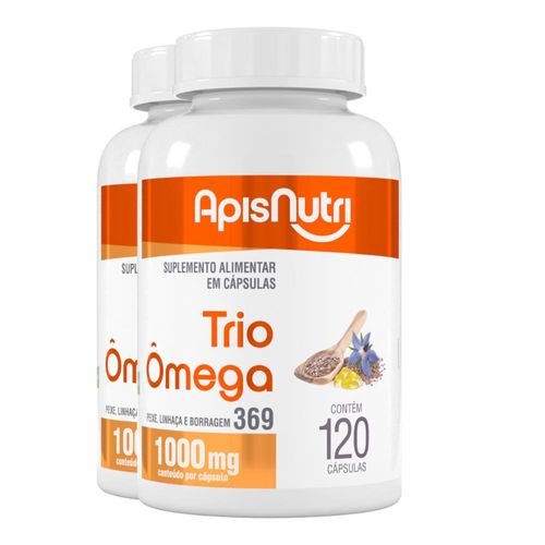 Kit 2 Trio Omega 3, 6 e 9 Apisnutri 1000mg 120 cápsulas