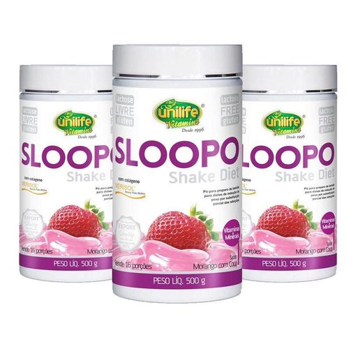 Kit 3 Sloopo Shake Diet Colágeno Unilife Morango