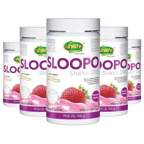 Kit 5 Sloopo Shake Diet Colágeno Unilife Morango