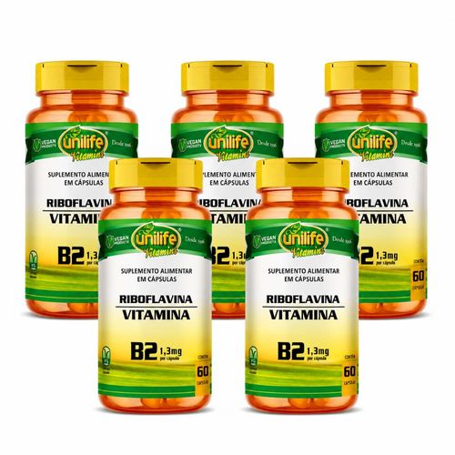 Kit 5 Vitamina B2 Riboflavina 60 cápsulas Unilife