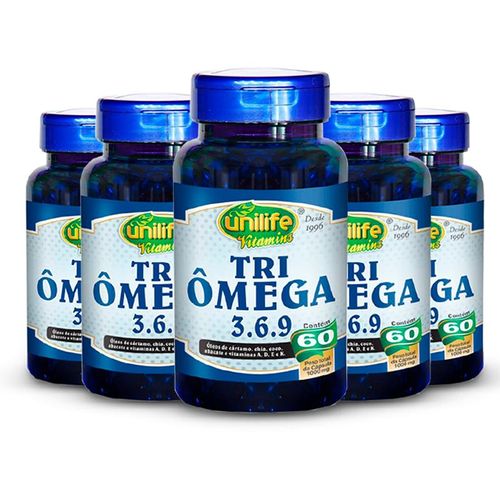 Kit 5 Tri Ômega (Ômega 3, 6 e 9)  Unilife 60 cápsulas