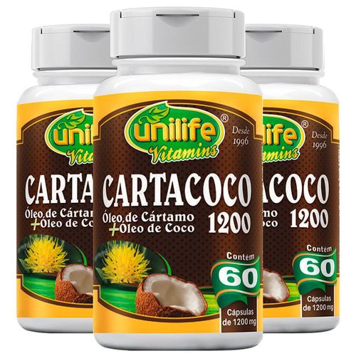 Kit 3 Cartacoco Óleo de Cartamo e Coco 60 cápsulas Unilife