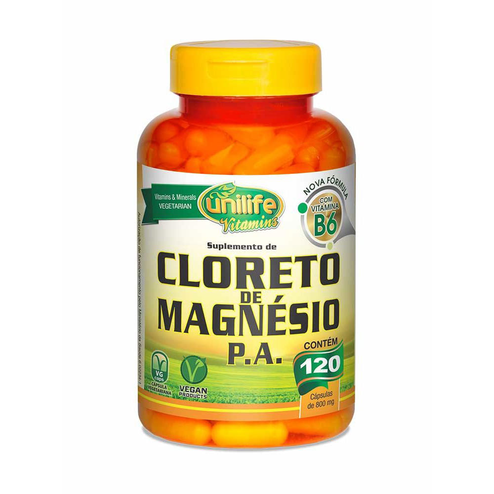 Encontraproduto.com.br - Cloreto de Magnésio PA + Vitamina B6 (810mg) 120 Cápsulas Vegetarianas - Unilife