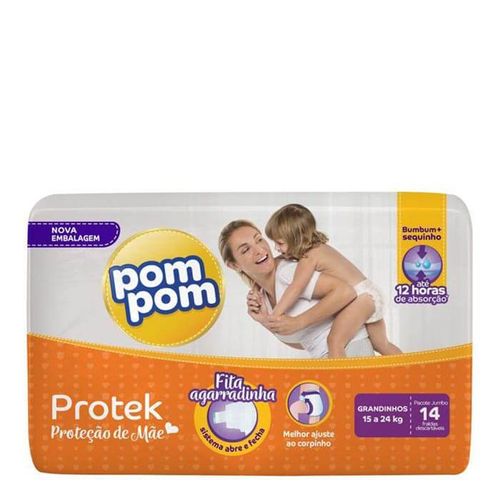 Fralda Descartável Pompom Protek Baby Grandinhos Noite e Dia 15 a 24kg 14 Unidades Fralda Descartável Pompom Protek Baby Grandinhos Noite e Dia 15 a 24kg 14 Unidades