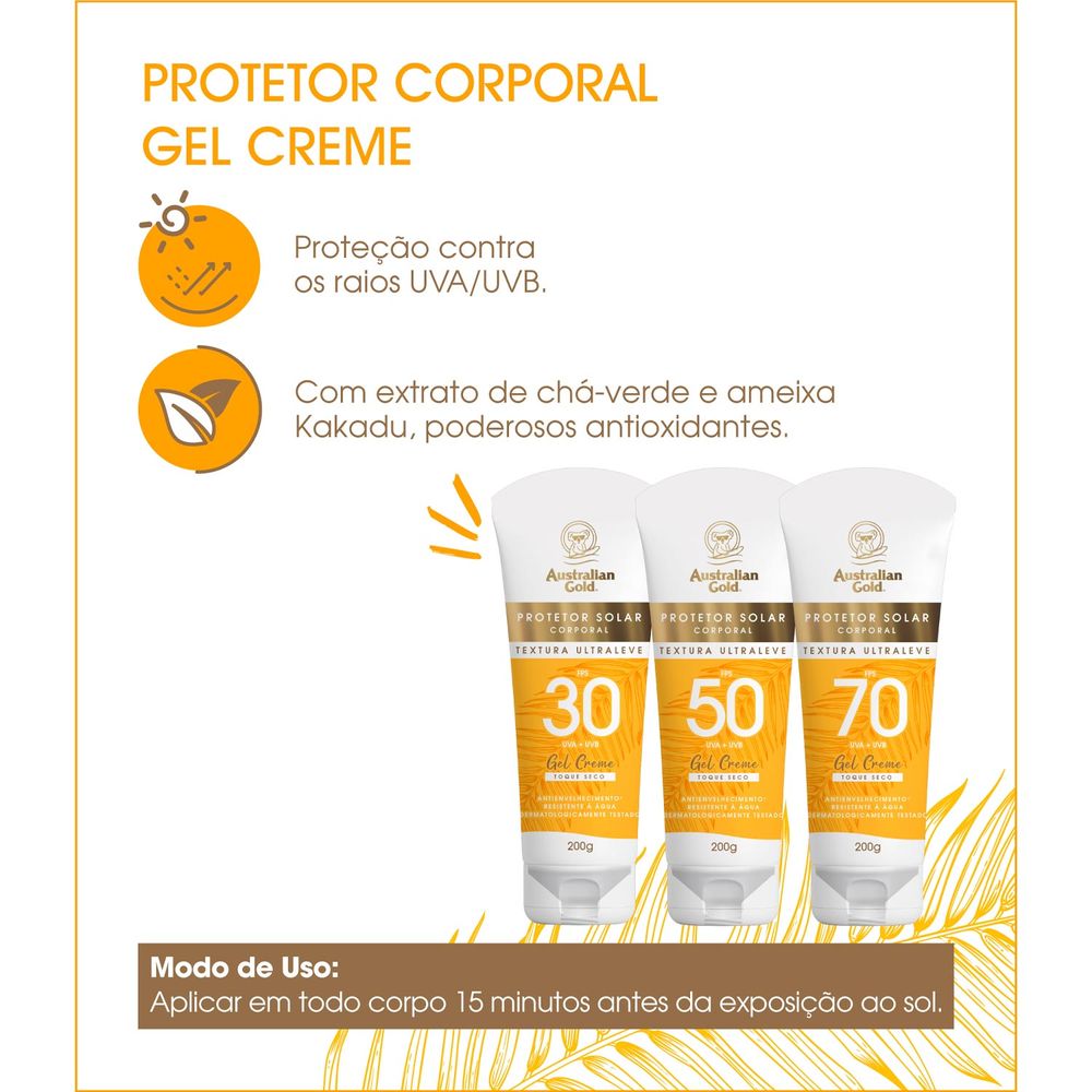 Protetor Solar Corporal Australian Gold Gel Creme FPS50 200g