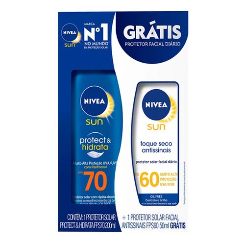 Kit Protetor Solar Corporal Nivea FPS70 200ml + Facial FPS60 50ml Kit Protetor Solar Corporal Nivea FPS70 200ml + Facial FPS60 50ml
