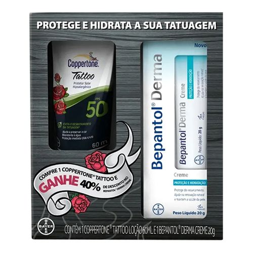 Kit Protetor Solar Coppertone Tatto FPS 50 60ml + Bepantol Derma Creme 20g Kit Protetor Solar Coppertone Tatto FPS 50 60ml + Bepantol Derma Creme 20g