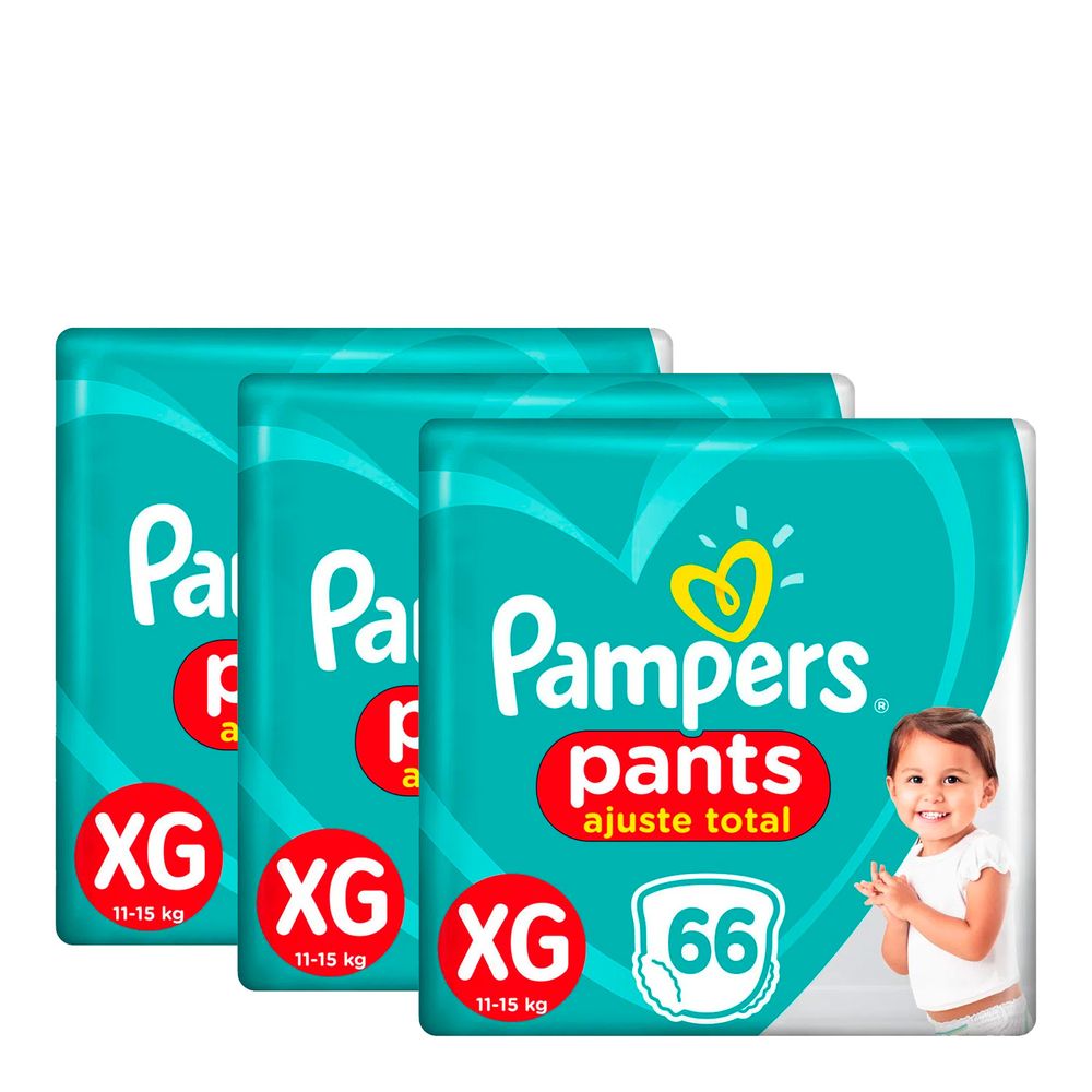 Kit Fralda Pampers Pants Ajuste Total XG 66 Unidades 3 Pacotes ...