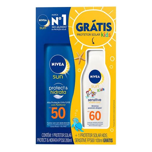 Kit Protetor Solar Corporal Nivea Protect & Hidrata FPS50 200ml + Sensitive Kids FPS60 100ml Kit Protetor Solar Corporal Nivea Protect & Hidrata FPS50 200ml + Sensitive Kids FPS60 100ml