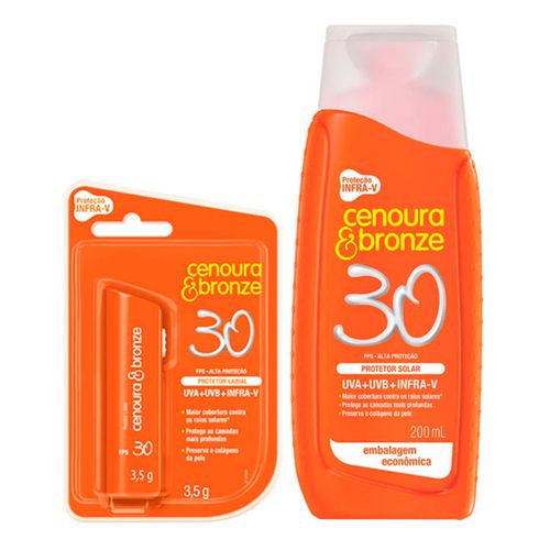 Kit Protetor Solar Cenoura & Bronze FPS 50 110ml + Protetor Labial FPS 30 Kit Protetor Solar Cenoura & Bronze FPS 50 110ml + Protetor Labial FPS 30