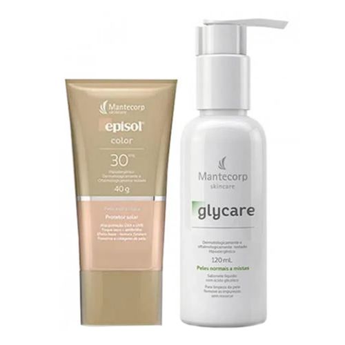 Kit Protetor Solar Episol Color Pele Clara FPS30 40g + Sabonete Líquido Glycare 120g