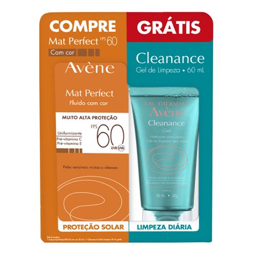 Kit Protetor Solar Facial Avene Mat Perfect Fps60 Com Cor 50ml + Cleanance Gel 60ml Kit Protetor Solar Facial Avene Mat Perfect Fps60 Com Cor 50ml + Cleanance Gel 60ml