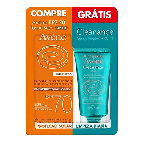 Kit Protetor Solar Facial Avène Emulsão Toque Seco com Cor fps70 50ml + Gel de Limpeza Cleanance 60ml Kit Protetor Solar Facial Avène Emulsão Toque Seco com Cor fps70 50ml + Gel de Limpeza Cleanance 60ml