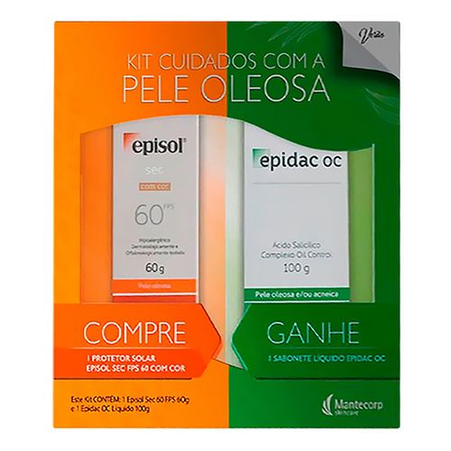 Kit Protetor Solar Episol Sec Com Cor FPS 60 60g + Sabonete Líquido Epidac OC 100g Kit Protetor Solar Episol Sec Com Cor FPS 60 60g + Sabonete Líquido Epidac OC 100g