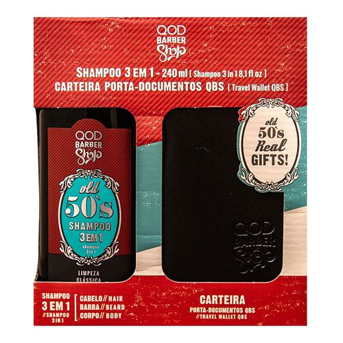 Kit QOD Barber Shop Shampoo Old 50's 3 em 1 240ml + Carteira