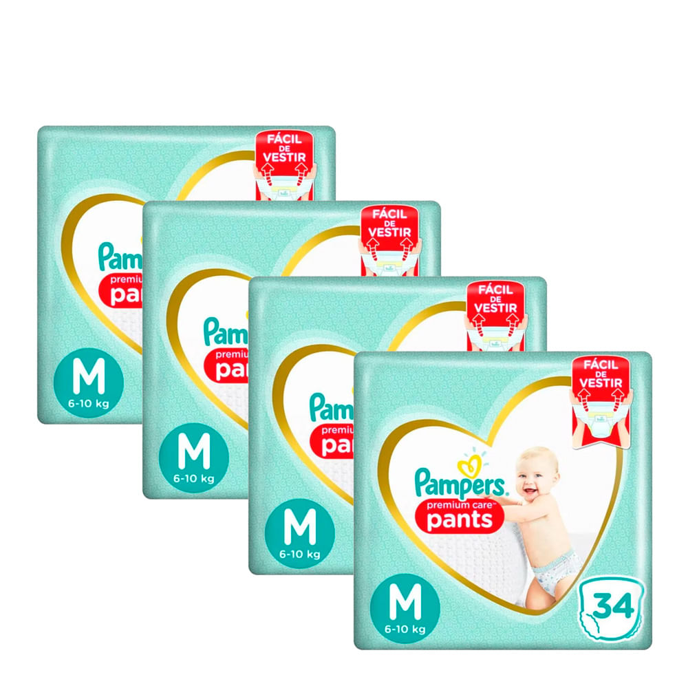 Kit Fralda Pampers Pants Premium Care M 34 Unidades 4 Pacotes