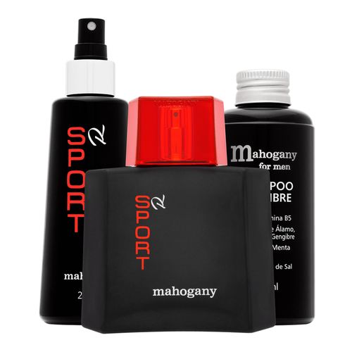 Kit Mahogany Desodorante Spray + Fragrância Sport R + Shampoo For Men 150ml Kit Mahogany Desodorante Spray + Fragrância Sport R + Shampoo For Men 150ml