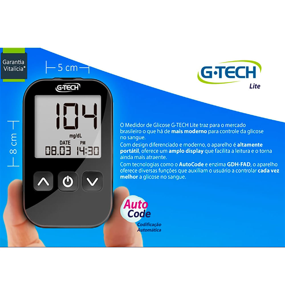 Kit 6 Cx De Tiras De Glicemia+ap Medidor Glicose G-tech Lite