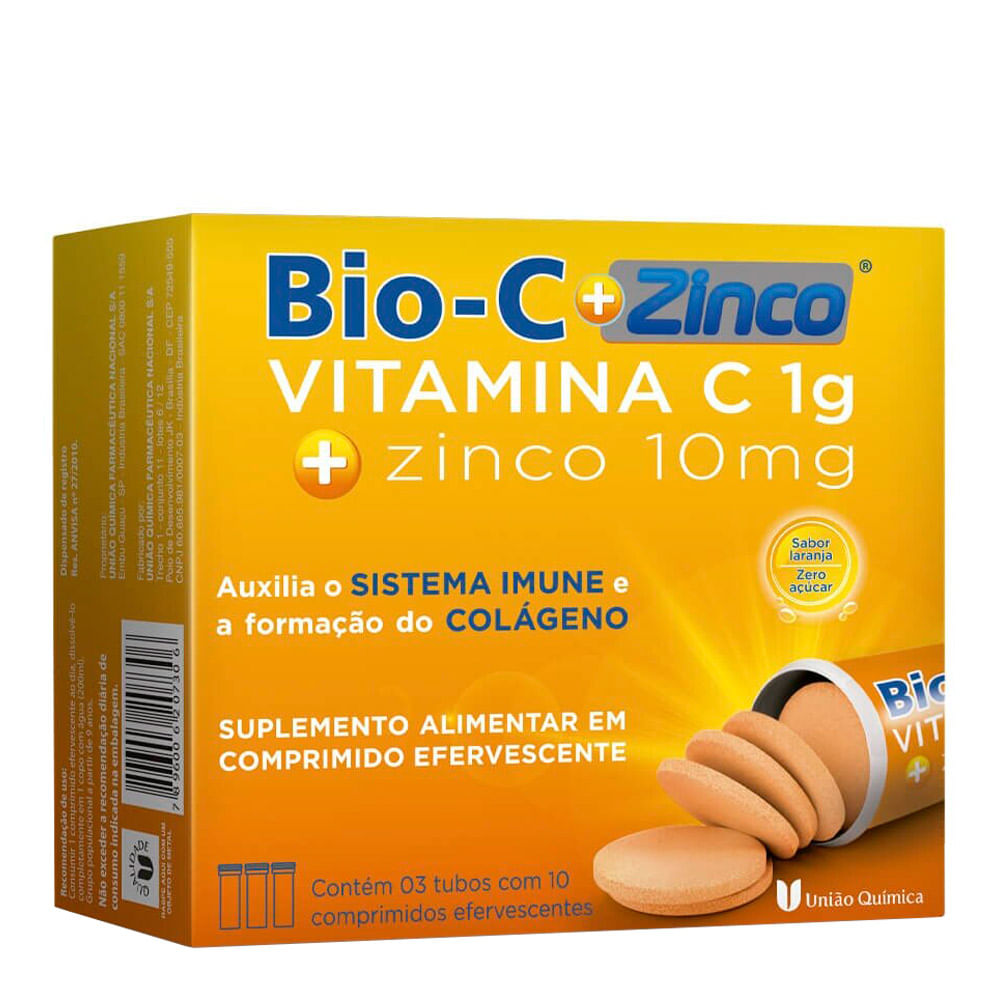 Vitamina C Bio-C + Zinco 1000mg União Química 30 Comprimidos Efervescente -  Drogarias Pacheco