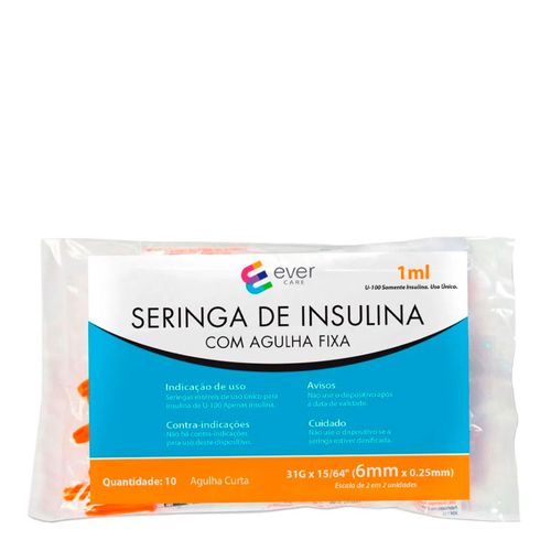 Seringa de Insulina 1ml 6mm 10 Unidades 4 Unidades Seringa de Insulina 1ml 6mm 10 Unidades 4 Unidades