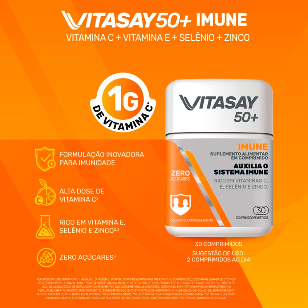 Suplemento Vitamínico Vitasay 50+ Imune 30 Comprimidos - Drogarias