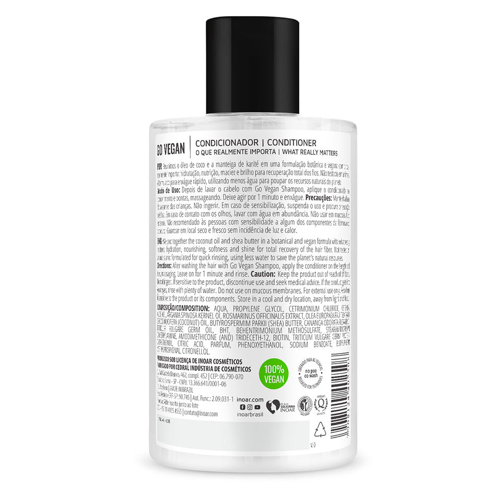 Shampoo Inoar Go Vegan Hidratação 300ml - Destro