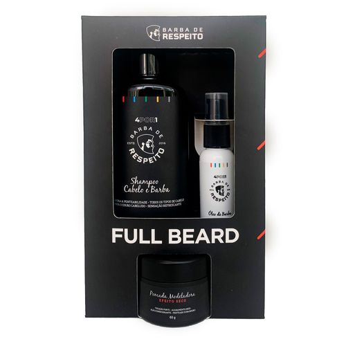 Kit Full Beard Shampoo  Barba de Respeito 200ml + Óleo 4 por 1 30ml + Pomada Efeito Seco 65g Kit Full Beard Shampoo  Barba de Respeito 200ml + Óleo 4 por 1 30ml + Pomada Efeito Seco 65g