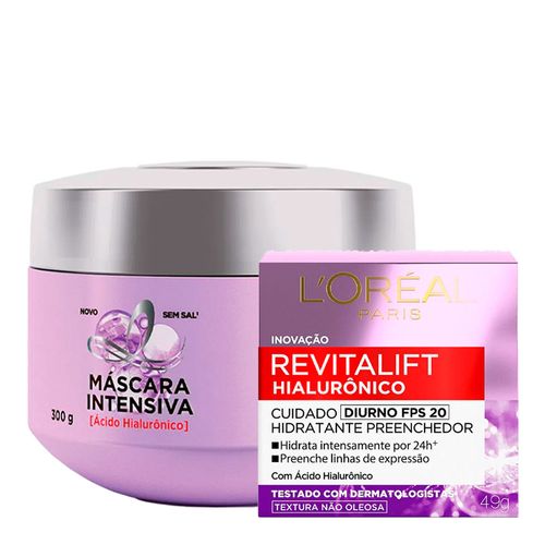 Kit-LOreal-Elseve-Paris-Creme-de-Tratamento-Hidra-Hialuronico-300g--Creme-Facial-Anti-idade-Revitalift-Hialuronico-Diurno-FPS20-49g