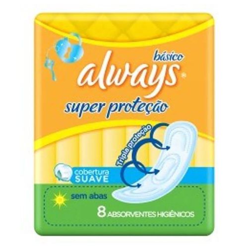Absorvente-Always-Basico-Malha-Suave-Sem-Abas-com-8-Unidades Absorvente-Always-Basico-Malha-Suave-Sem-Abas-com-8-Unidades