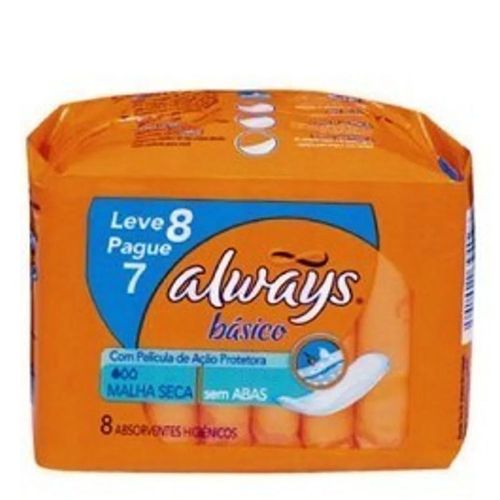 Absorvente-Always-Basico-Seca-Sem-Abas-8-Unidades Absorvente-Always-Basico-Seca-Sem-Abas-8-Unidades
