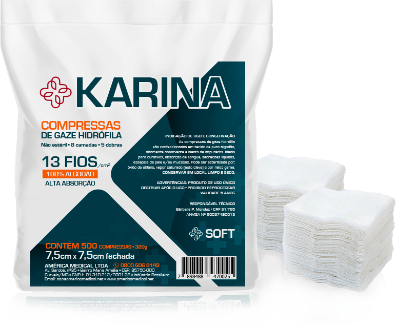 Compressa de Gaze Não Estéril 13 Fios Karina America