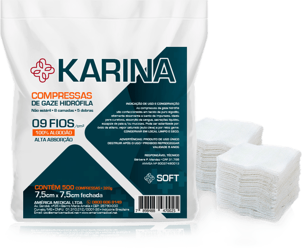 Compressa de Gaze Não Estéril 9 Fios Karina America
