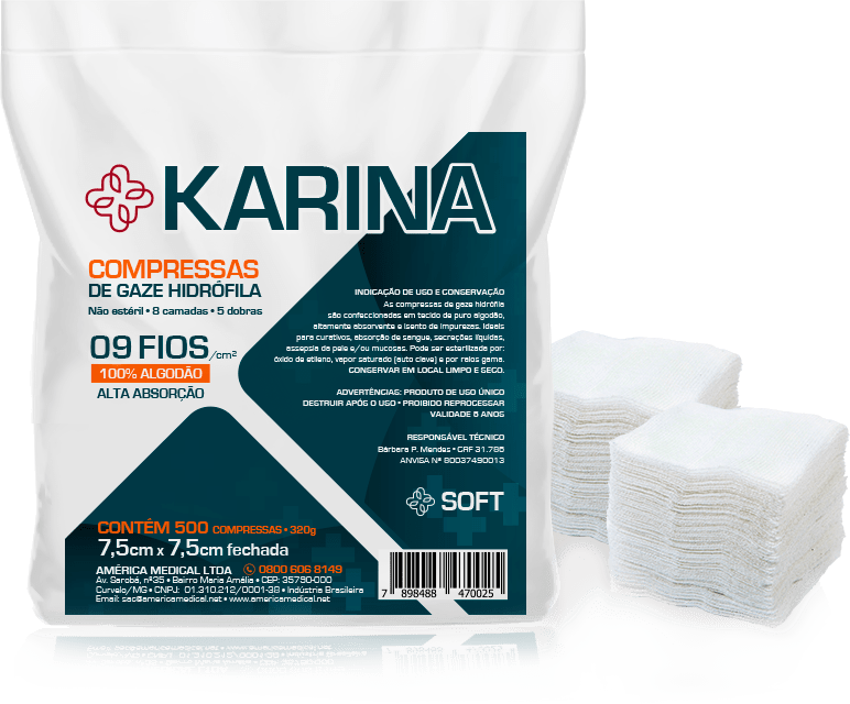 Compressa de Gaze Não Estéril 9 Fios Karina America