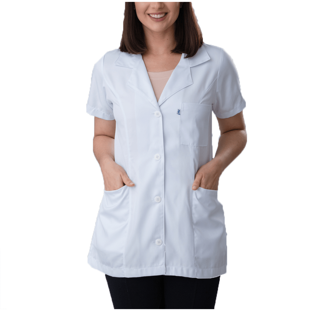 Jaleco Liso Feminino Manga Curta Branco Gabardine Namaste