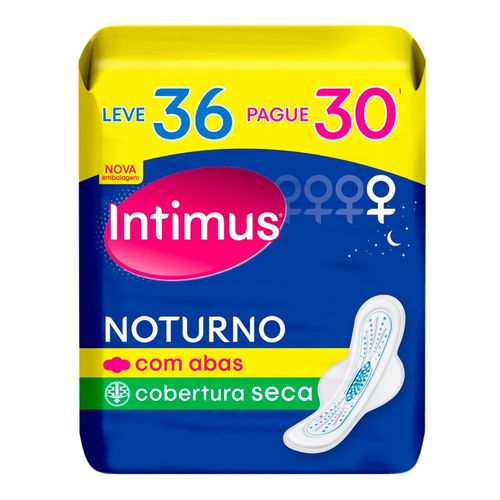 Absorvente Intimus Gel Noturno Cobertura Seca C/Abas - 36unidades Absorvente Intimus Gel Noturno Cobertura Seca C/Abas - 36unidades